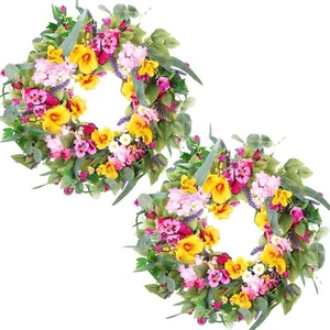 Hotop 2 Pcs Spring Summer Door Wreath for Front Door 22'' Artificial Colorful... - Picture 1 of 8