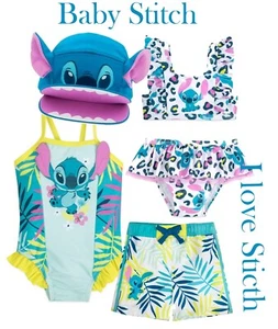 Disney Baby Stitch Swim Summer holiday Swim suit shorts trunks Hat Stitch ears - Picture 1 of 13