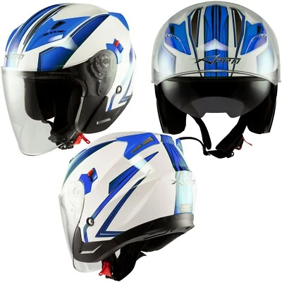 Casco Moto Jet Scooter Visiera Doppia ECE 22-06 Certificato Bianco Blu