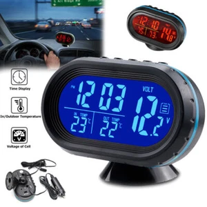 Mini panel de tablero de coche azul LED termómetro digital/voltímetro/medidor de voltaje de reloj - Imagen 1 de 11