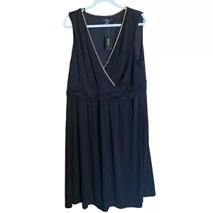 Style & Co A-Line Dress Womens 3X Black Gold Trim Surplice Stretch - Picture 1 of 4