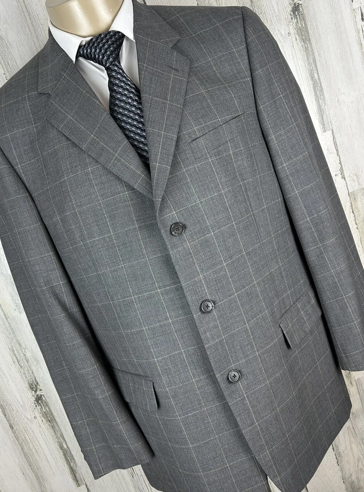 Tasso Elba Super 120’s Sport Coat Blazer Jacket Mens 44L Gray Window Pane [A2065 - Image 1 of 4
