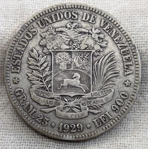 1929 Venezuela 5 Bolivar : Rare (Only 800K Minted) - .9 Fine Silver Dollar  - Picture 1 of 6