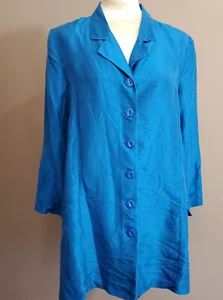 Silks by L.S.C. Duster Jacket L Electric Blue 100% Silk Button Frnt Light Weight - Picture 1 of 10