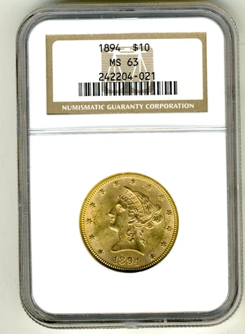 1894 LIBERTY HEAD EAGLE $10 GOLD NGC MS63 Cover