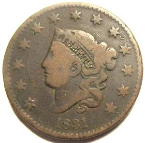 1831 Coronet Head Large Cent Fine/VF SMOOTH BROWN PLANCHET - Picture 1 of 2