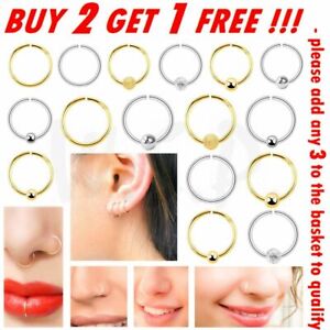 Real 925 Sterling Silver Small Nose Ring Thin 8mm 10mm Gold Fake Hoop with Ball