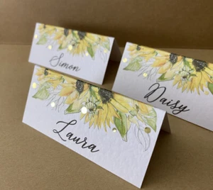 6x SUNFLOWERS name place CARDS rustic farm wedding table seating setting decor - Picture 1 of 10