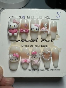 Handmade HELLO KITTY Press on nails size S - Picture 1 of 1