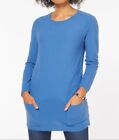 Ex Bon Marche Ribbed Tunic Jumper in Blue and Berry Pocket Front Size 10 - 26