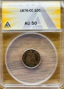 Moneda de diez centavos libertad sentada 1876-CC 10C - ANACS AU55 - Imagen 1 de 4