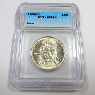 1936 D ICG MS64 - Silver TEXAS Commemorative Half Dollar 50c US Coin #57473A - Image 1 of 3