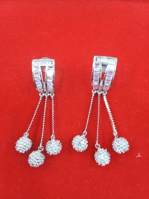 Women Bollywood Style Bridal Copper Silver Jewelry Indian CZ Earring AD Earrings - Image 1 of 4