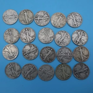 Zirkuliert vor 1946 - 90% Silber WALKING LIBERTY Half Dollars - 10 $ Nennwert A - Bild 1 von 3