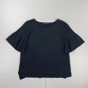 FRENCH CONNECTION Top Large Black Womens Short Sleeve Round Neck Blouse - Picture 1 of 11