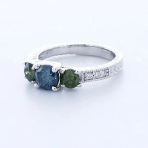 Anello di Fidanzamento Classico 1,79ct Blu SI1 Tondo Diamanti Naturali Certificati Plat - Foto 1 di 3