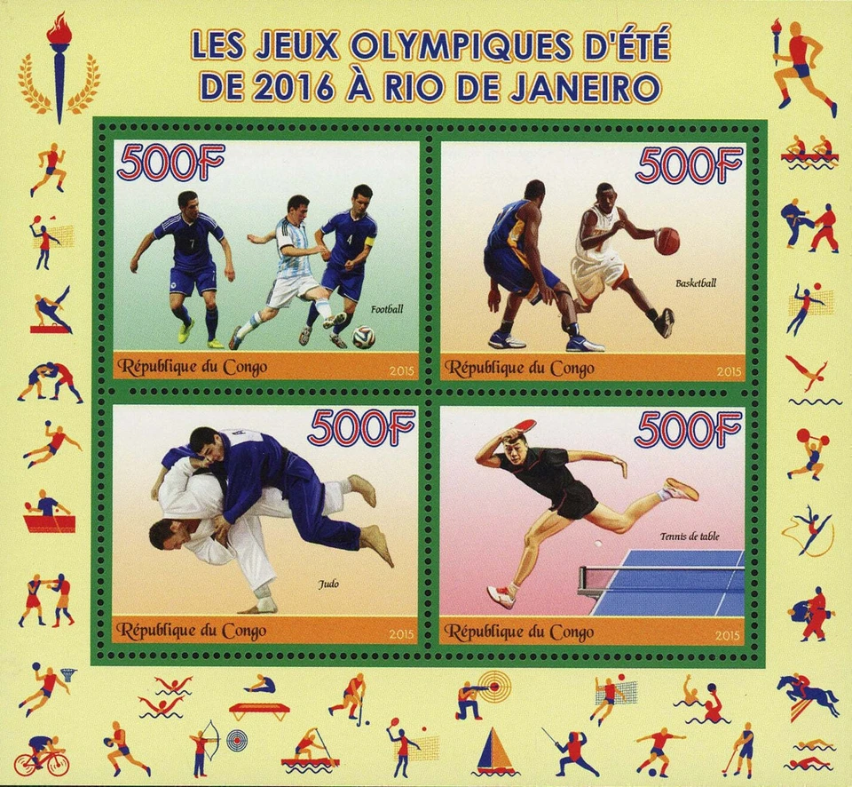 Congo Rio de Janeiro Olympic Games Sport Souvenir Sheet of 4 Stamps Mint NH - Image 1 of 1