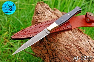 HANDMADE FORGED DAMASCUS STEEL THROWING DAGGER BOOT KNIFE HUNTING SURVIVAL 1270 - Picture 1 of 5