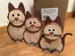 Deko-Katzen Familie Miez – 3er-Set aus Holz – Rustikale Katzenfiguren - Bild 1 von 4