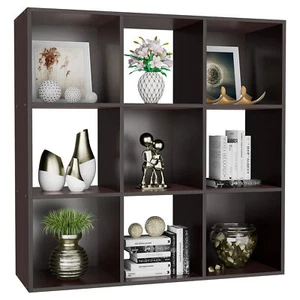9 Cubes Storage Shelf Wood Cabinet Cubical Rack Stand Cupboard Organizer Brown - Picture 1 of 24