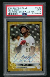 Topps 2022 cromo refractor de onda dorada Oneil Cruz novato automático PSA 9 Pittsburgh - Imagen 1 de 2