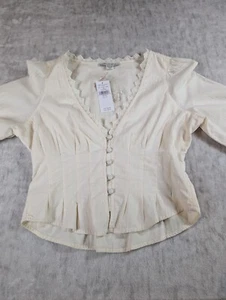 Women's American Eagle 100% Cotton Button Down Long Sleeve Blouse With Back Lace - Picture 1 of 10