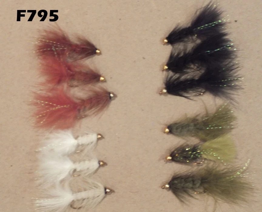 Woolly Bugger 12 Assorted BH Flies Black White Olive Brown  Sizes 8 10 12 F795A - Image 1 of 1