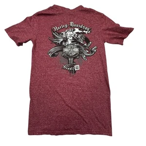 Harley Davidson Korea T-Shirt Mens S Red Double-Sided Graphic Crew Neck Pullover - Picture 1 of 10