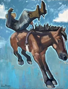 Quadro cowboy western originale cavallo Bronco firmato Liam Matthew Maynard Dixon - Foto 1 di 4