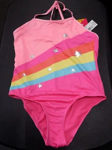 COSTUME DA BAGNO BAMBINA TAGLIA 14/16 ROSA PLATINO MULTICOLORE STELLE PEZZO UNICO NUOVO #22449 - Foto 1 di 3
