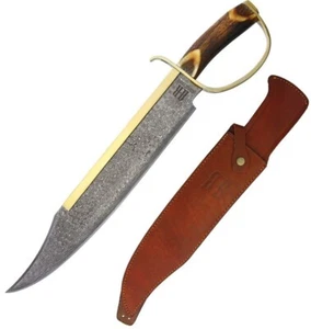 Rough Ryder Gold Star Fixed Knife 14.5 Damascus Steel Blade Bone Handle /D-Guard - Picture 1 of 6