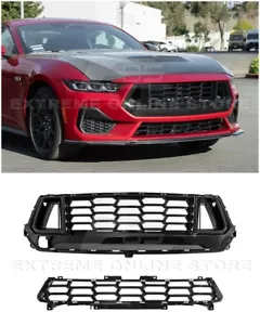 24-Up Ford Mustang Dark Horse Style GLOSSY BLACK Front Upper Lower Grille Insert - Picture 1 of 22