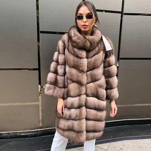 Giacca donna calda pelliccia di volpe naturale colore zibellino cappotto spesso invernale vera pelliccia outwear - Foto 1 di 5
