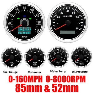6 Gauge Set 85mm Boat Car GPS Speedometer 0-160MPH Tacho&52mm Fuel Oil Temp Volt - Picture 1 of 20