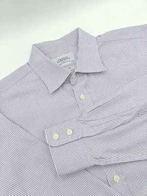 🇬🇧 Camisa de Vestir Charles Tyrwhitt Calce Ajustado 17.5x36 Rayas Púrpura Foto 1 de 4