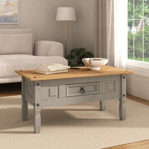 Corona Coffee Table 1 Drawer Grey Solid Pine Occasional Table Mexican Wood - Picture 1 of 6