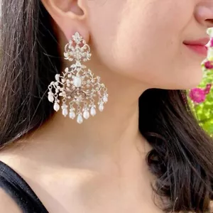 Earrings wedding Jadau Multicolour Bollywood Silver pearls design - Picture 1 of 3