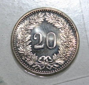 S6 - Switzerland 20 Rappen 1985 Brilliant Uncirculated Coin - Liberty Head - Picture 1 of 2