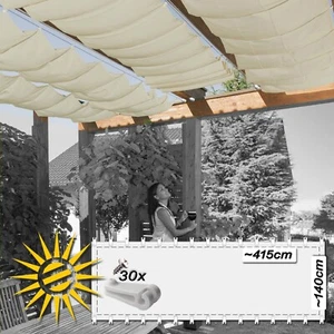 Vela solar plata aprox. 415x140 cm 30 ganchos para correr toldo tensor de cuerda jardín de invierno UV - Imagen 1 de 10