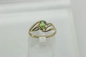 10k Yellow Gold Lab Created Peridot Oval Diamond Accent Swirl Design Ring 7.25 - Picture 1 of 10
