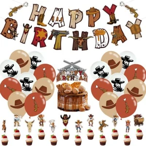 Cowboy Birthday Party Decorations Western Cowboy Theme Happy Birthday Banner ... - Picture 1 of 8