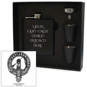 Juego de caja de frasco de cadera Art Pewter Campbell Clan Crest negro 6 oz HF6 B S-C11 escocés - Imagen 1 de 3