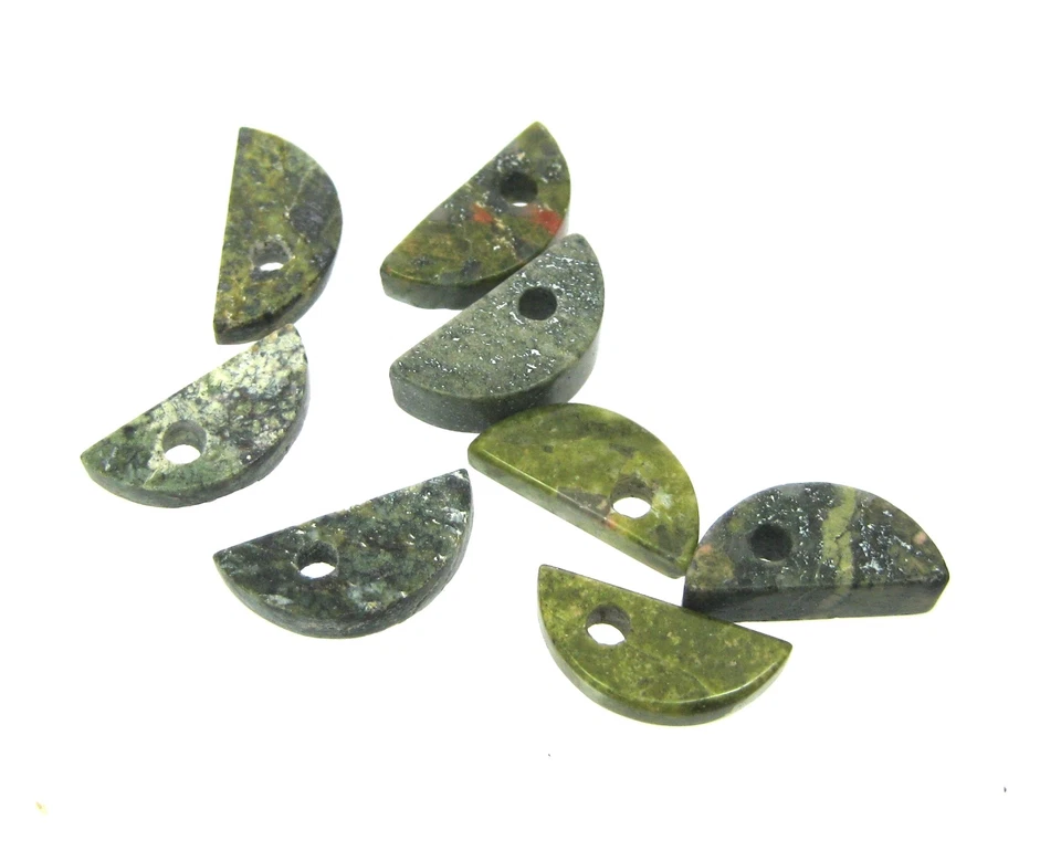 8er Set Edelstein-Anhänger Mini Halbmond gerade Unakit und Serpentin 13x6 mm - Bild 1 von 1