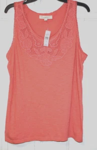 Top loft Ann Taylor senza maniche in pizzo anteriore giogo scoop collo polveroso cotone pesca - Foto 1 di 12