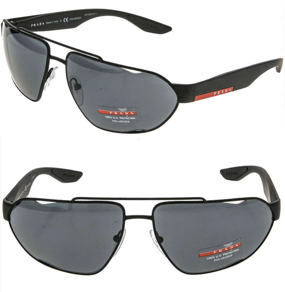 Черные спортивные поляризованные овальные авиаторские солнцезащитные очки PRADA LINEA ROSSA CORE 56U PS56US - Изображение 1 из 4