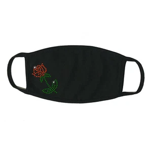 Face Mask Rhinestone Red Rose, Cotton Blend, Made In USA - Picture 1 of 4