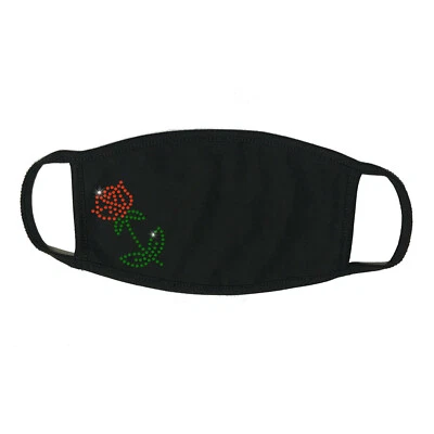 Face Mask Rhinestone Red Rose, Cotton Blend, Made In USA - Изображение 1 из 4