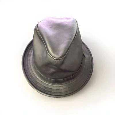 Chapéu Fedora de couro preto pele de cordeiro  - Imagem 1 de 4