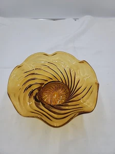 Vintage mundgeblasen Bernstein gewirbelte gewellte Kanten Glas Servieren Süßigkeiten Schale Schüssel - Bild 1 von 8