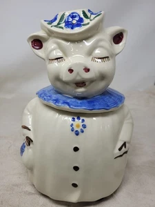 Vintage Shawnee Smiley Winnie Schwein Blumen Keksdose 12" USA blau Blumen 1940er  - Bild 1 von 15